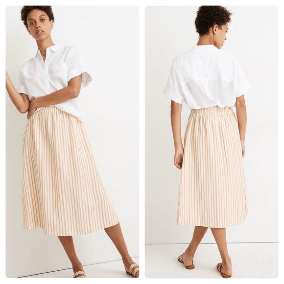 Madewell Dresses & Skirts - Madewell Smocked Waist Stripe Linen Midi Skirt
